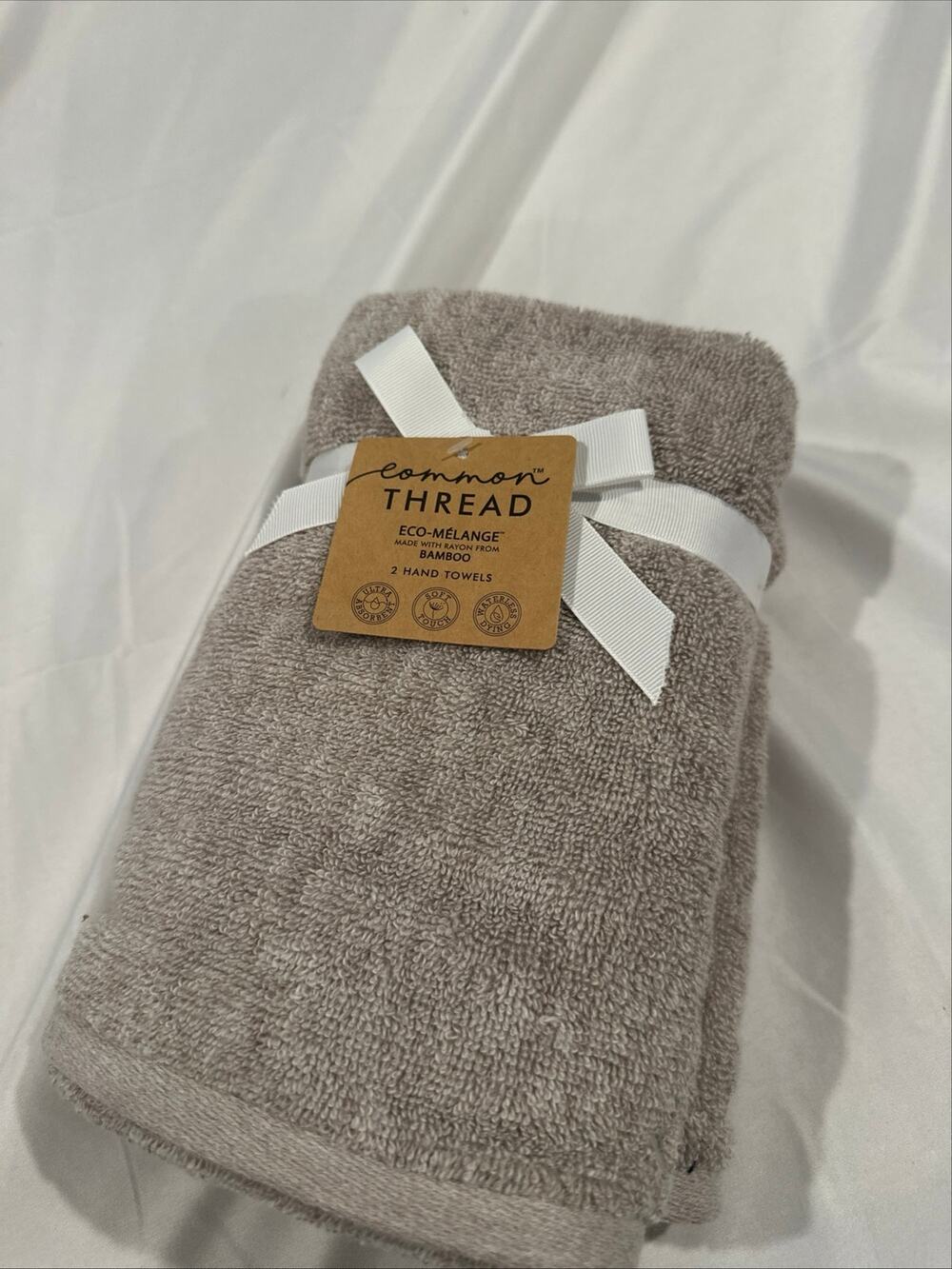 2 Hand Towels Common Thread eco-melange BAMBOO Made cotton blend With Rayon